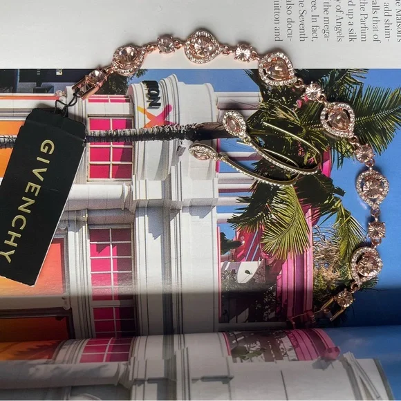 Givenchy Pink Crystal Flex Bracelet W/Earrings